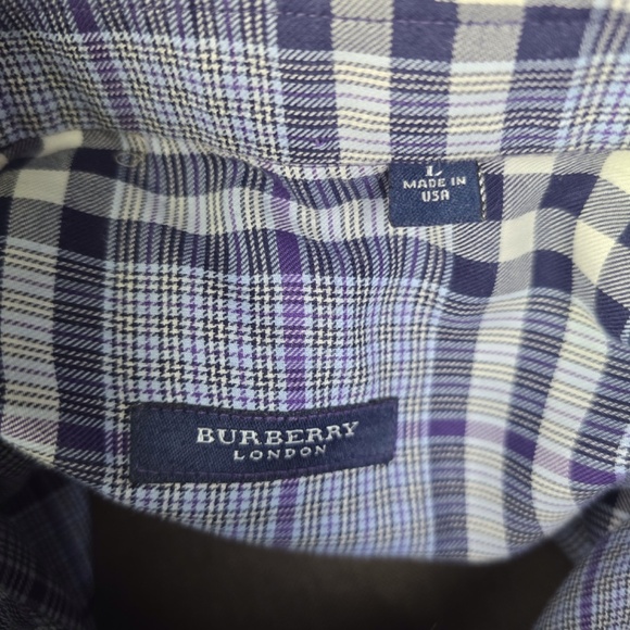 Burberry London Nova Check Plaid Check Blue Purple L/S Cotton Shirt Mens Large - Picture 7 of 11